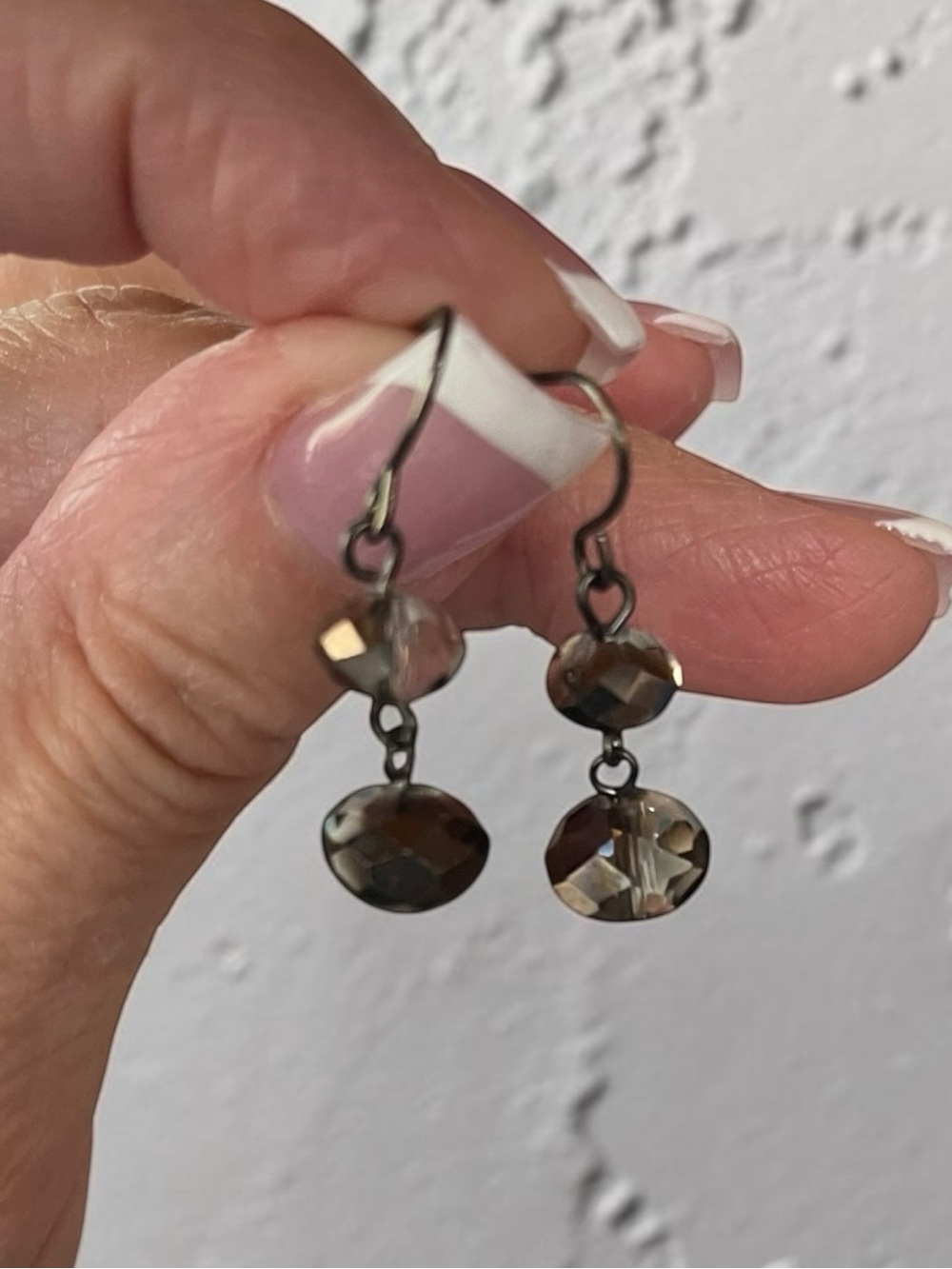 Smoky Faceted Crystal Drop Earrings Bronze Tone Dangle